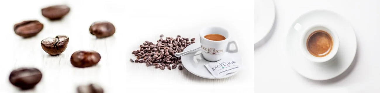 Grains de café et tasse Excelsior