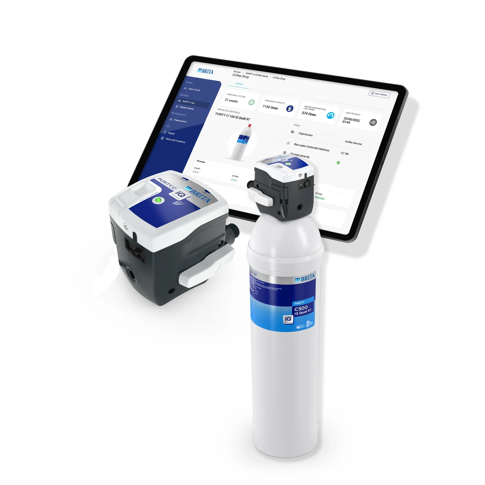 Suivi en temps reel de la tete PURITY C iQ sur le portail BRITA iQ